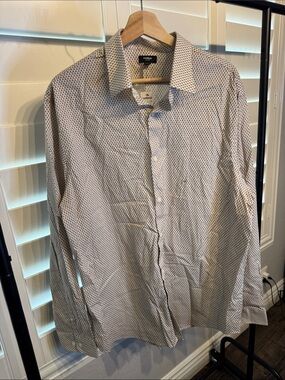 Express Men’s White Shirt with Small Navy Geo Pattern